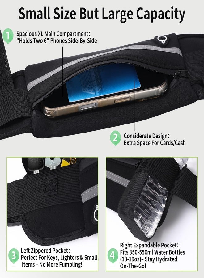 Fvbber Running Belt Fanny Pack, Waist Pack for Women Men - Waterproof Workout Cycling Travel Belt with Reflective Strip, Headphone Hole and Adjustable Waistband (27"-48"), Fits Phone Keys, Black - Image 3